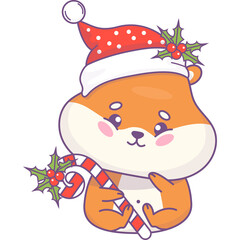 Sticker - Christmas hamster in Santa hat with striped candy cane