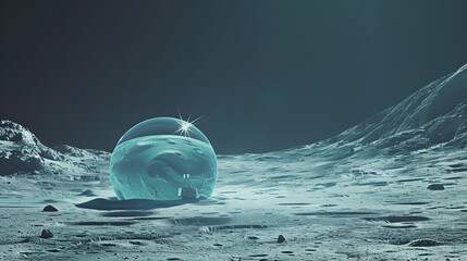 Wall Mural - space station on moon against blue planet earth