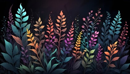 Plants and flowers abstract background with matellic colours behind dark
