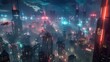 © decorator - Futuristic cyberpunk cityscape with innovative skyscrapers, flying cars, and neon lights