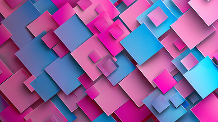 Wall Mural - 
Colorful geometric background with pink, blue, and purple paper squares. Abstract wallpaper design for a banner, poster, or packaging