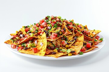 Wall Mural - A plate of nachos on white background