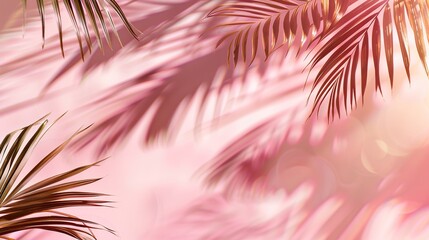 Wall Mural - Palm Leaf Shadows on Pink Background
