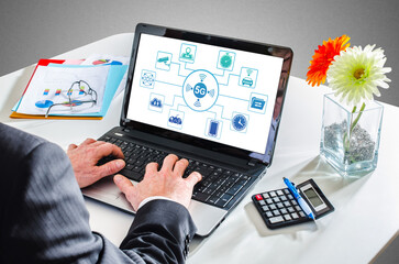Wall Mural - 5g concept on a laptop screen
