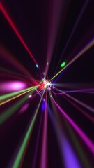Wall Mural - vertical video - technology background with high speed colorful fiber optic data stream light beams 