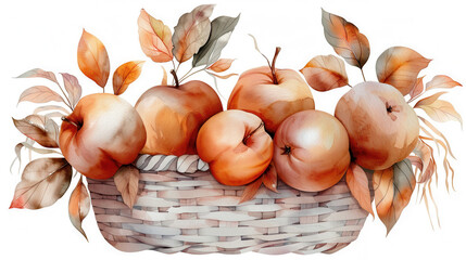 Wall Mural - A basket of apples with leaves on top