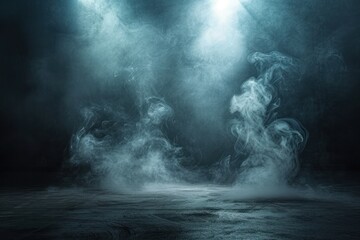 Wall Mural - A dark room with smoke and light shining through it