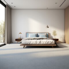 Wall Mural - Minimalist Harmony Rustic Bedroom Mockup with Blue Carpet.jpeg