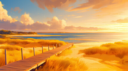 Wall Mural - sunset on a beautiful beach with natural beauty