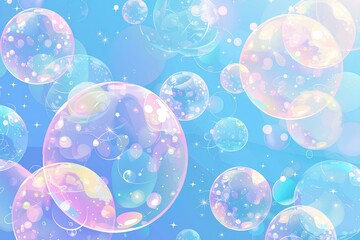 Wall Mural - colorful pastel soap bubbles background in style of kawaii, pastel colors, stars and sparkles, for c