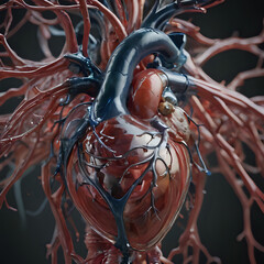 a model of a human heart with a lot of blood