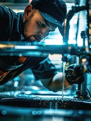 Canvas Print - Factory worker operating machinery