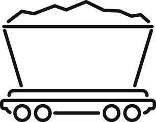 Canvas Print - Black outline icon of a mining cart full of coal moving on rails