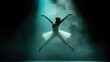 © TPS Studio - Graceful Ballet Dancer Performing Elegant Jump in Spotlight with Dramatic Lighting and Misty Background