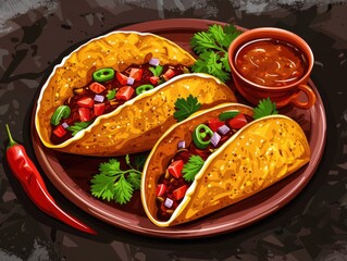 Wall Mural - Tacos and Salsa Plate