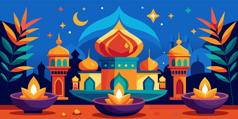 Wall Mural - Diwali, the festival of lights, is celebrated with vibrant colors and traditional oil lamps, illuminating the night with joy and prosperity