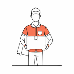 single line drawing of a delivery person holding a parcel in a line art vector illustration style (2)