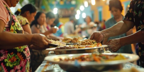 Canvas Print - Group at buffet table