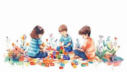 Wall Mural - A group of children playing a board game