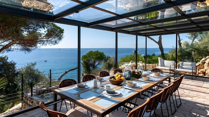 Wall Mural - clear canopy dining area with panoramic view of the sea