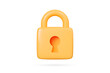 © accogliente - 3D Yellow locked padlock. Data protection and security concept. Close lock. Privacy and encryption. Cartoon creative design icon. 3D Vector illustration