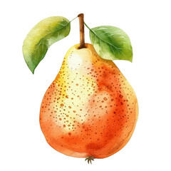 Wall Mural - A watercolor painting of a ripe pear with a green leaf on top