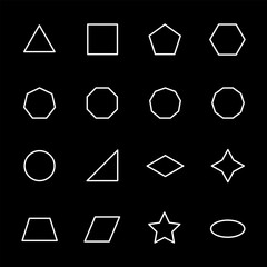 Wall Mural - geometric figures, white line icons. various shapes and symbols. design and educational themes. symb
