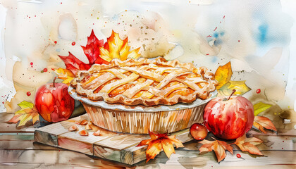 Wall Mural - A pie with apples on a table