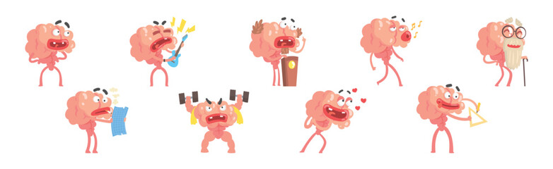 Poster - Funny Brain Character Engaged in Different Activity Vector Set