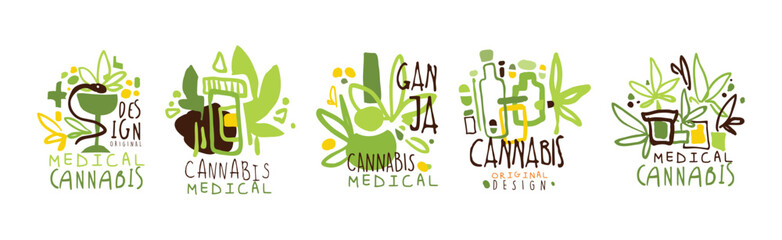 Wall Mural - Cannabis Plant Original Label and Logo Design Vector Set