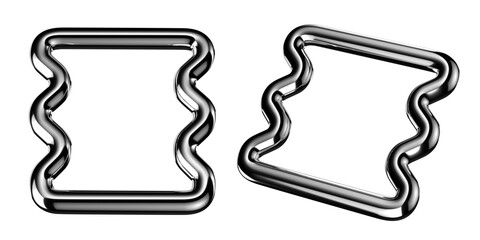 Poster - futuristic chrome metal wavy frame isolated. abstract metallic fashion frame shape 3d rendering, y2k