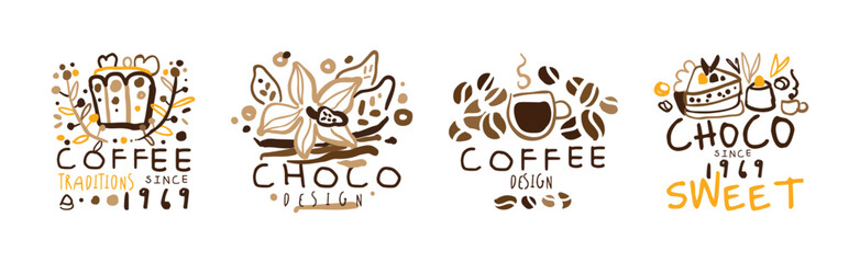 Sticker - Chocolate and Coffee Original Label and Logo Design Vector Set