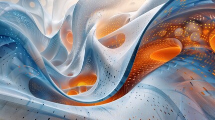 Wall Mural - a parametric equation with elegant curves and surfaces in harmonious shades of blue and orange, blending mathematical precision with aesthetic appeal.