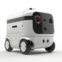 Futuristic Autonomous Delivery Robot for Modern Logistics on White Background with Copy Space