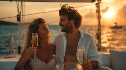 Wall Mural - Romantic Sunset Yacht Cruise with Champagne Celebration