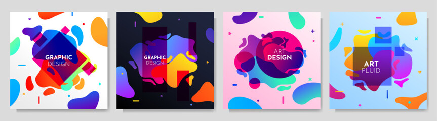Canvas Print - vector illustration. abstract liquid shape banner set. twisted shapes composition. design element fo