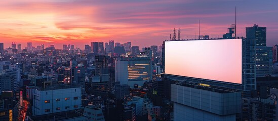 Poster - A cityscape at twilight is superimposed on a blank billboard, creating a striking copy space image.