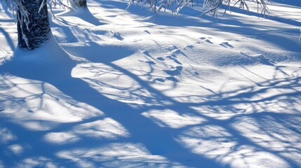 Poster - Shadows Cast by Nature on Snowy Surface Winter Abstract Scene