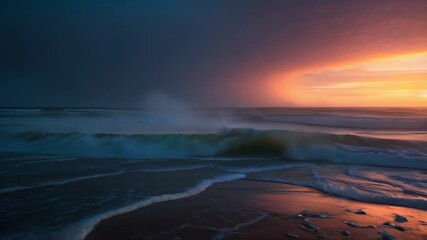 Wall Mural - Seascape with waves at sunset