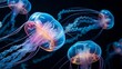 © Dina - dreamy jellyfish motion blur, neon turquoise blue color, abstract art fantasy marine sea creature