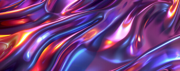 Wall Mural - Abstract iridescent background design, 3d render, with a dynamic, swirling pattern. The iridescent finish adds depth and movement, with colors that shift and change with the light.