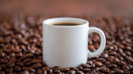 Wall Mural - Close up image of white mug on coffee beans