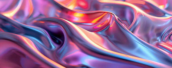 Wall Mural - Abstract iridescent background design, 3d render, with a flowing, wave-like pattern. The iridescent finish adds depth and movement, with colors that shift and change with the light.