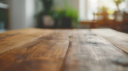 Poster - Close up macro shot of a corner wooden table in a room with selective focus