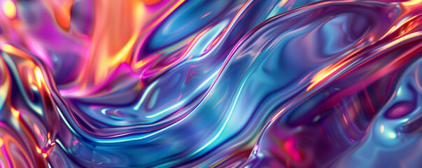 Wall Mural - Abstract iridescent background design, 3d render, featuring a dynamic, swirling pattern. The iridescent finish adds depth and movement, with colors that shift and change with the light.