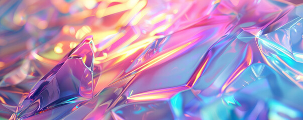 Canvas Print - Abstract iridescent background design, 3d render, featuring a crystalline, prismatic texture. The iridescent surfaces shimmer with a spectrum of colors, creating a magical and captivating visual