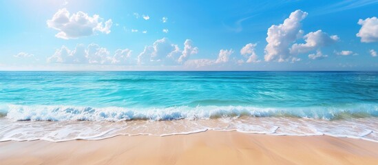 Poster - Vacation concept featuring a serene beach and sea backdrop with ample copy space image.
