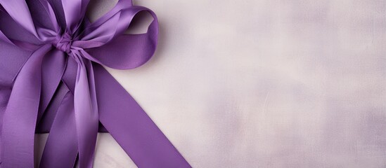 Poster - Purple ribbon frame against linen background with copy space image.