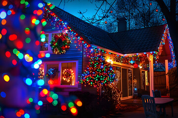 Poster - Home decorated with festive Christmas lights