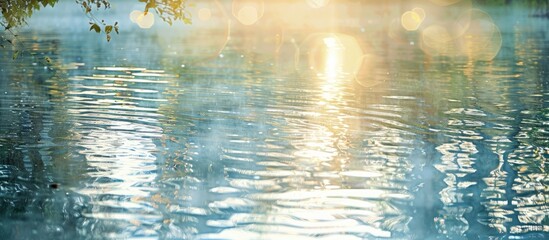 Wall Mural - White textured river backdrop with morning sunlight reflecting on water, suitable for text placement in the image.